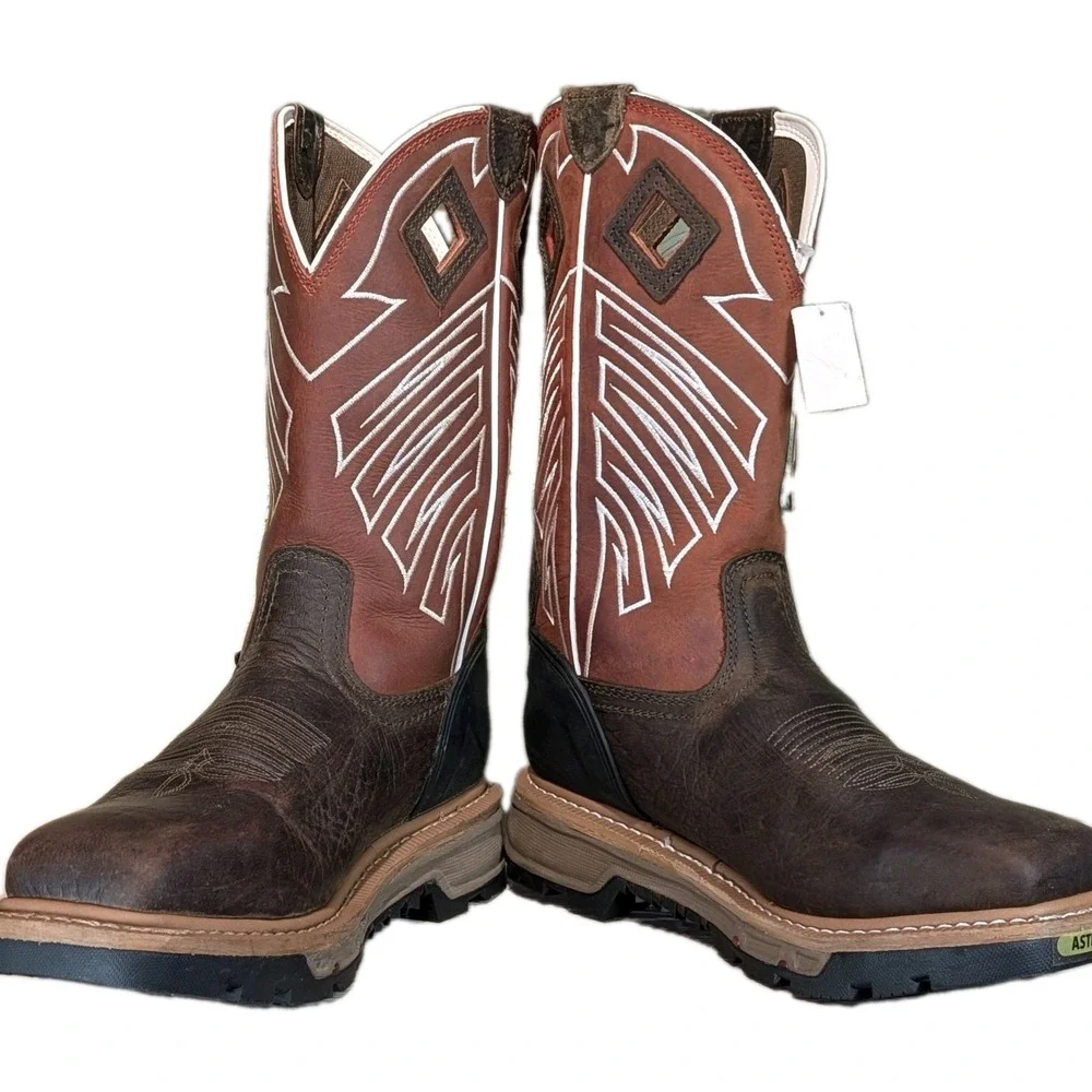 Justin Mens Steel Toe Vibram Waterproof Work Boots Brown WK2115 Size 9.5D